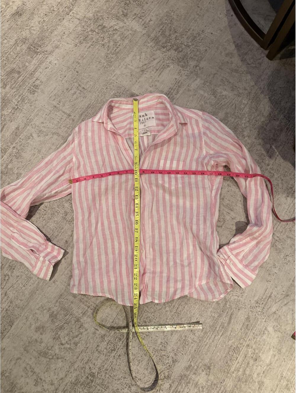 Frank & Eileen Barry Linen Pink and White Striped Button-Up summer spring S - Picture 3 of 4